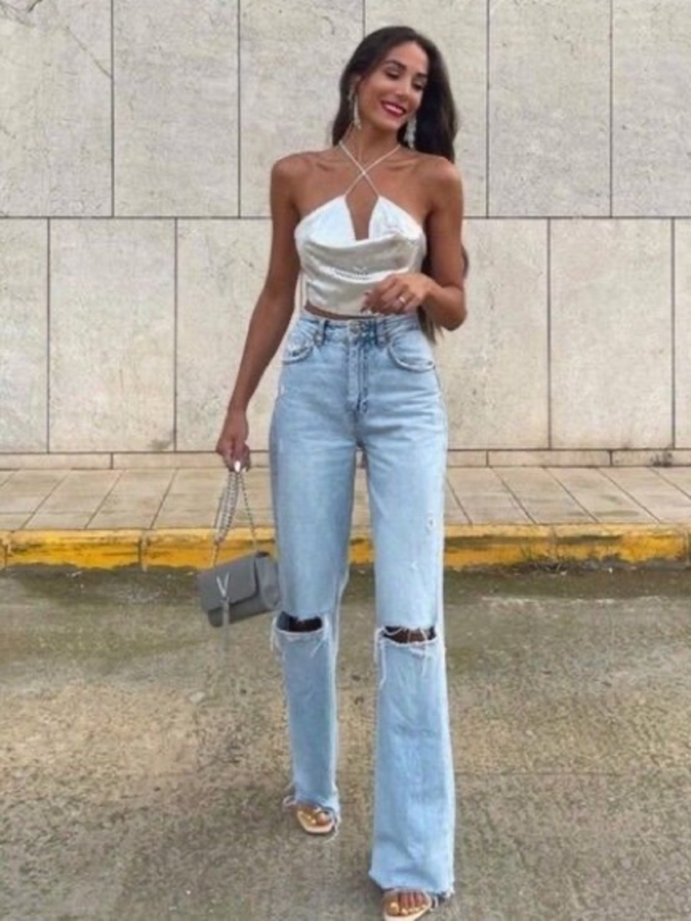 Zara 90s Full Length High-Rise Distressed Blue Denim Jeans NWT size 6